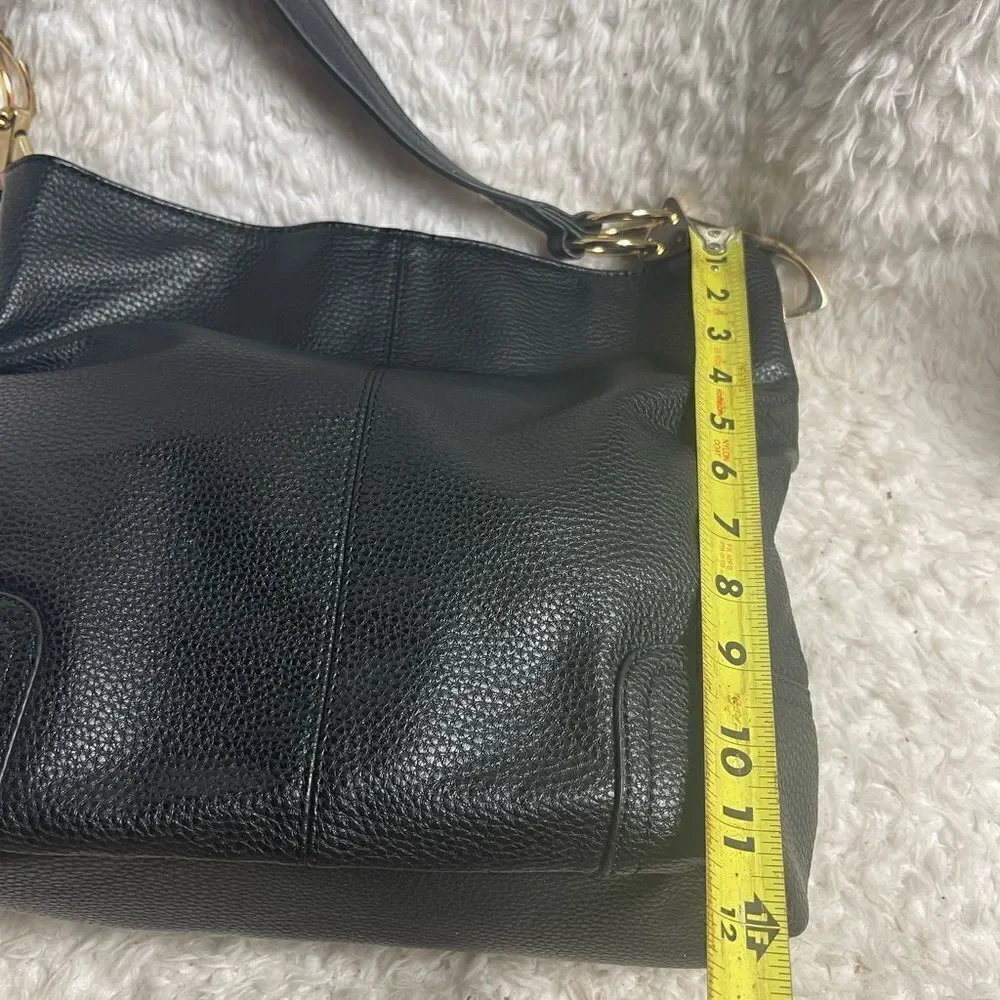 Dasein synthetic leather Black hobo shoulder bag with Bold gold tone hardwares